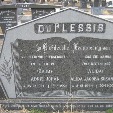 PLESSIS Adrie Johan, du 1944-1995 &amp; Alida Jacoba Susanna NEETHLING 1944-2012