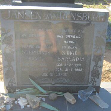 RENSBURG Stephanus, Jansen van 1895-1974 &amp; Sirkie Barnadia 1900-1982