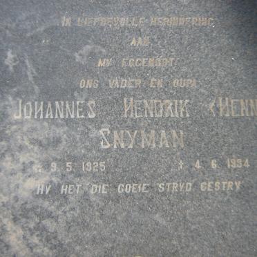 SNYMAN Johannes Hendrik 1925-1984 &amp; Naomi 1930-1994