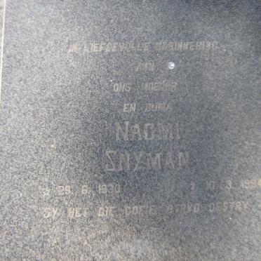 SNYMAN Johannes Hendrik 1925-1984 &amp; Naomi 1930-1994