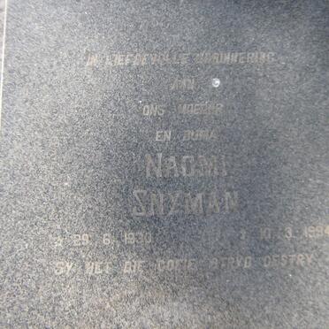 SNYMAN Johannes Hendrik 1925-1984 &amp; Naomi 1930-1994