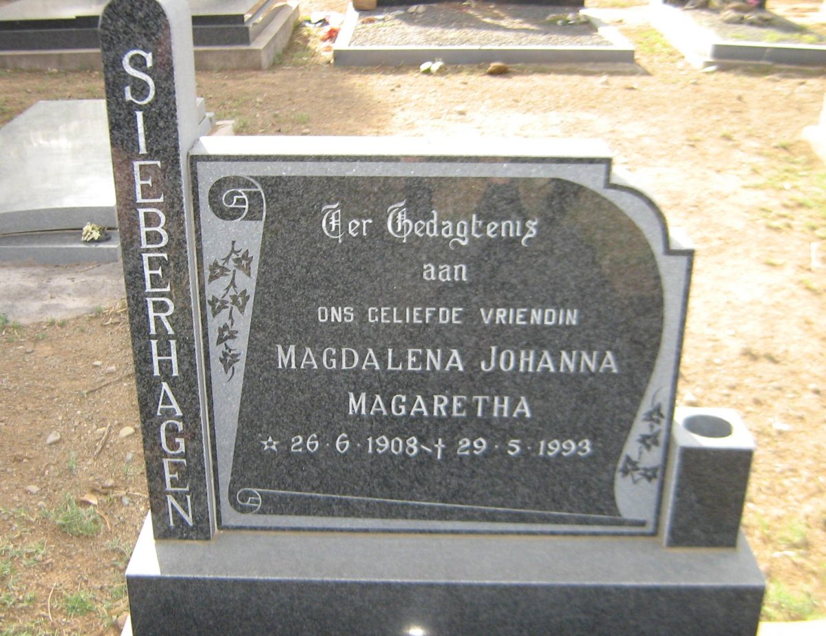 SIEBERHAGEN Magdalena Johanna Margaretha 1908-1993