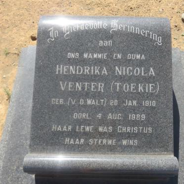 VENTER Hendrika Nicola nee V.D. WALT 1910-1989