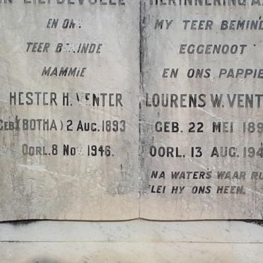 VENTER Lourens W. 1891-1944 &amp; Hester H. BOTHA 1893-1946