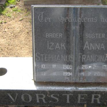 VORSTER Izak Stephanus 1909-1994 &amp; Anna Francina 1923-2001