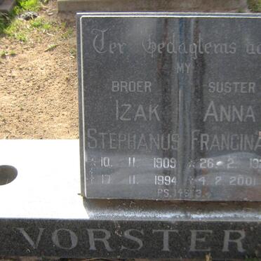 VORSTER Izak Stephanus 1909-1994 &amp; Anna Francina 1923-2001