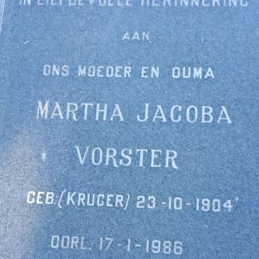VORSTER Martha Jacoba nee KRUGER 1904-1986