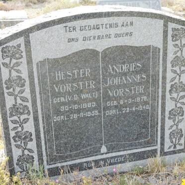 VORSTER Andries Johannes 1878-1940 &amp; Hester V.D. WALT 1883-1955