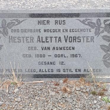 VORSTER Hester Aletta nee VAN ASWEGEN 1880-1967
