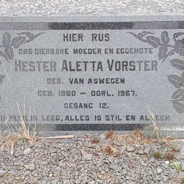 VORSTER Hester Aletta nee VAN ASWEGEN 1880-1967