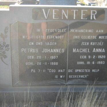 VENTER Petrus Johannes 1907-1988 &amp; Machel Anna S. KOTZÉ 1920-1993