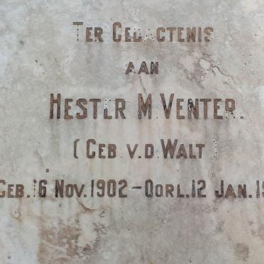 VENTER Hester M. nee VAN DER WALT 1902-1944