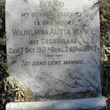 VENTER Wilhelmina Aletta nee GROBBELAAR 1917-1943