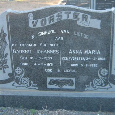 VORSTER Barend Johannes 1907-1971 &amp; Anna Maria VORSTER 1908-1992