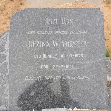 VORSTER Gezina W. nee BINGLE 1879-1951