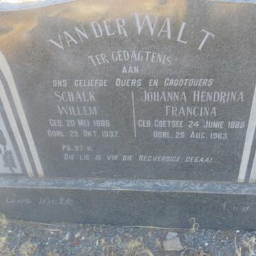 WALT Schalk Willem, van der 1886-1937 &amp; Johanna Hendrina Francina COETSEE 1888-1963