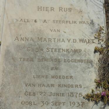 WALT Anna Martha, v.d. nee STEENKAMP 1875-1937