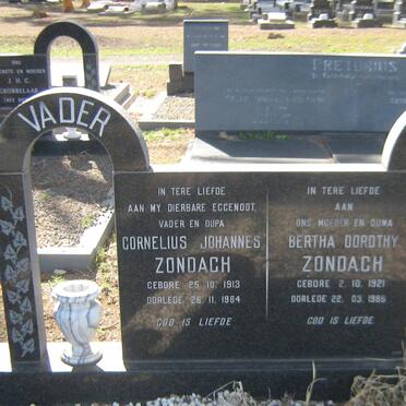 ZONDACH Cornelius Johannes 1913-1984 &amp; Bertha Dorothy 1921-1986