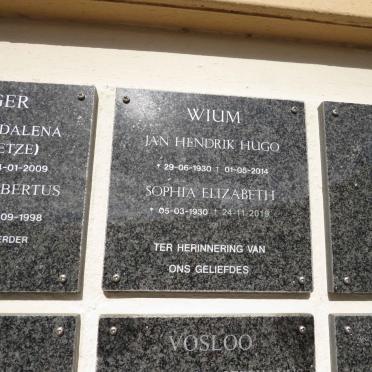WIUM Jan Hendrik Hugo 1930-2014 & Sophia Elizabeth 1930-2019