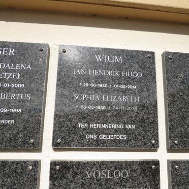 WIUM Jan Hendrik Hugo 1930-2014 & Sophia Elizabeth 1930-2019