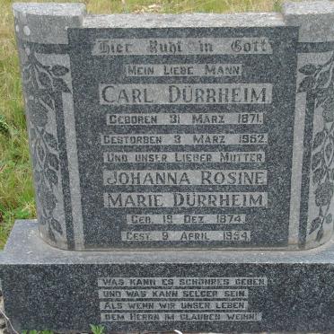 DURRHEIM Carl 1871-1952 &amp; Johanna Rosine Marie 1874-1954