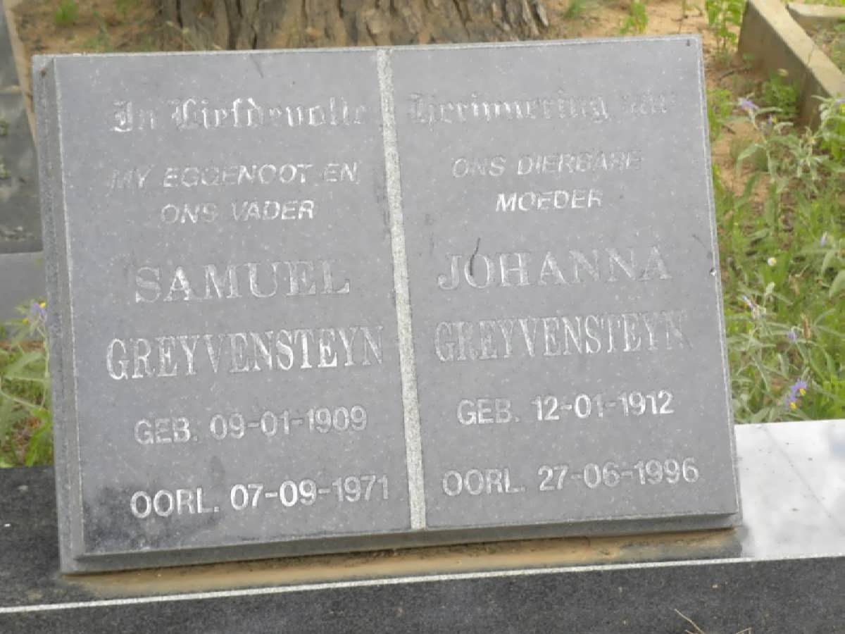 GREYVENSTEYN Samuel 1909-1971 &amp; Johanna 1912-1996