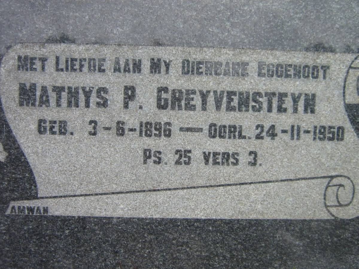 GREYVENSTEYN Mathys P. 1896-1950