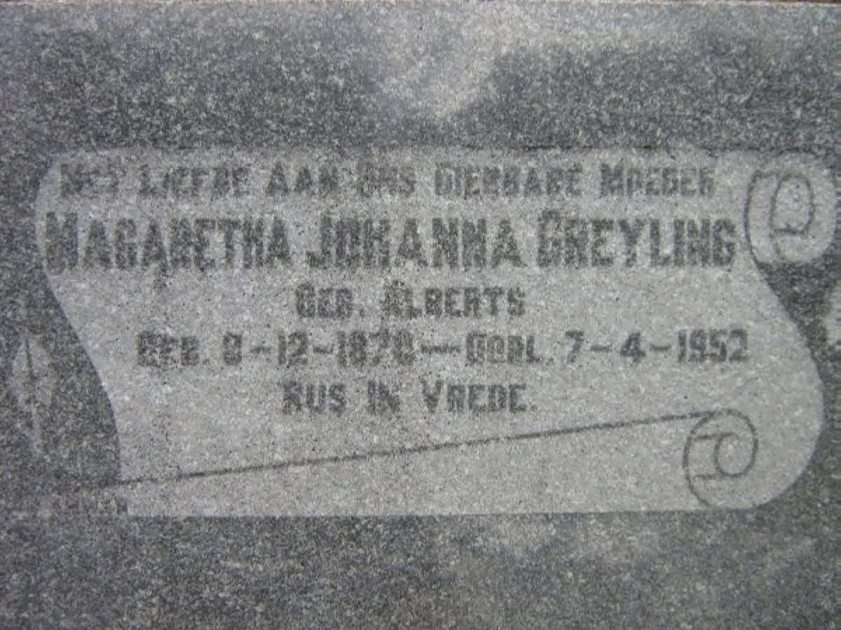 GREYLING Magaretha Johanna nee ALBERTS 1870-1952