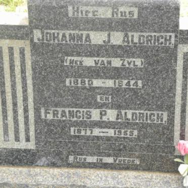 ALDRICH Francis P. 1877-1955 &amp; Johanna J. VAN ZYL 1880-1944