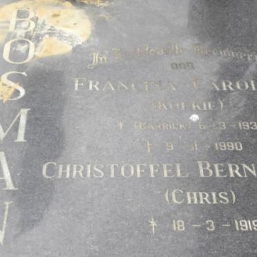 BOSMAN Christoffel Bernardus 1919- &amp; Francina Carolina GARRICK 1937-1990
