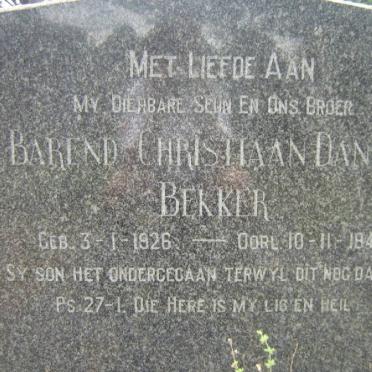 BEKKER Barend Christiaan Daniel 1926-1949