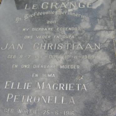 GRANGE Jan Christiaan, le 1911-1989 &amp; Ellie Magrieta Petronella NORTJE 1916-1996