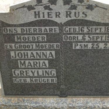 GREYLING Johanna Maria nee KRüGER 1889-1959
