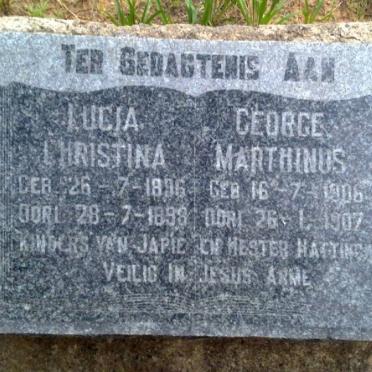 HATTINGH George Marthinus 1906-1907 :: HATTINGH Lucia Christina 1896-1898