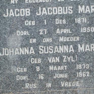 MARAIS Jacob Jacobus 1871-1950 &amp; Johanna Susanna VAN ZYL 1873-1962