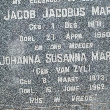 MARAIS Jacob Jacobus 1871-1950 &amp; Johanna Susanna VAN ZYL 1873-1962