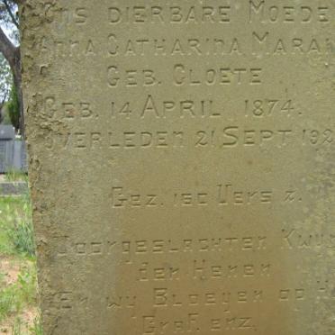 MARAIS Anna Catharina nee CLOETE 1874-1924