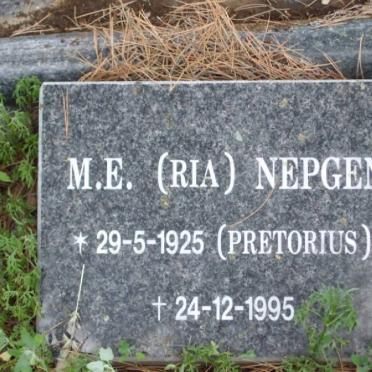 NEPGEN M.E. nee PRETORIUS 1925-1995