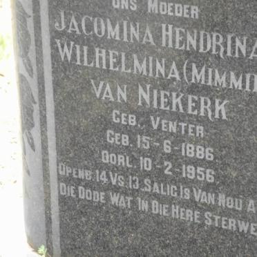 NIEKERK Jacomina Hendina Wilhelmina, van nee VENTER 1886-1956