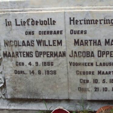 OPPERMAN Nicolaas Willem Maartens 1886-1938 &amp; Martha Maria voorheen LABUSCHAGNE nee MAARTENS 1877