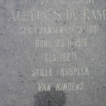 RAND Aletta S, du nee JANSEN 1881-1918