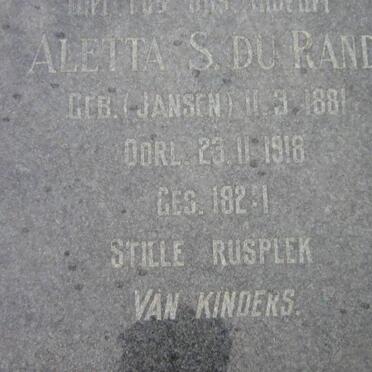 RAND Aletta S, du nee JANSEN 1881-1918