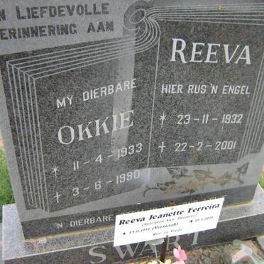 SWART Okkie 1933-1990 &amp; Reeva Jeanette FERREIRA voorheen VAN BEEMSTER? nee VERMAAK 1932-2001
