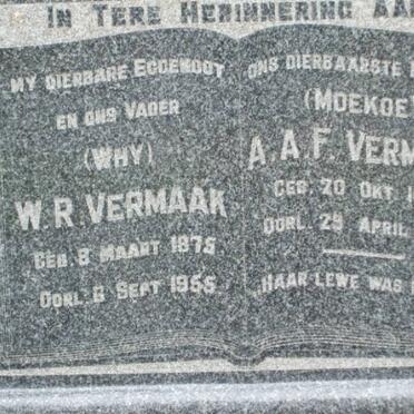 VERMAAK W.R. 1875-1955 &amp; A.A.F. 1875-1963