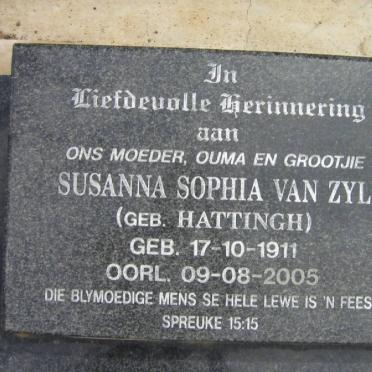 ZYL Susanna Sophia, van nee HATTINGH 1911-2005