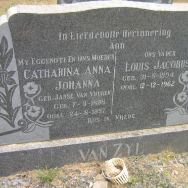 ZYL Louis Jacobus, van 1894-1962 &amp; Catharina Anna Johanna JANSE VAN VUUREN 1898-1957