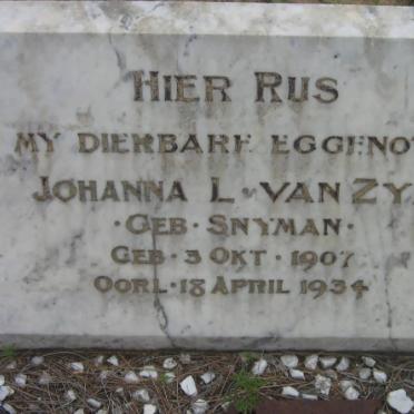 ZYL Johanna, van nee SNYMAN 1907-1934