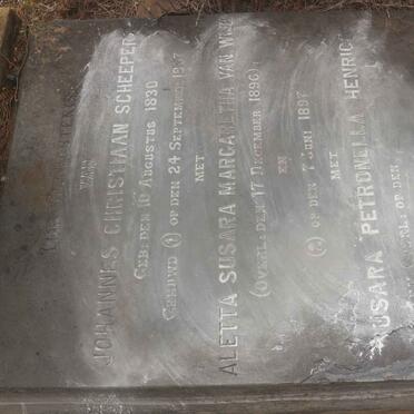 SCHEEPERS Johannes Christiaan 1830-1912 &amp; Aletta Susara Margaretha VAN WIJK -1896