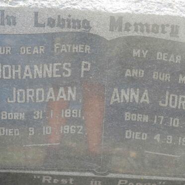 JORDAAN Johannes P. 1891-1962 &amp; Anna 1894-1957