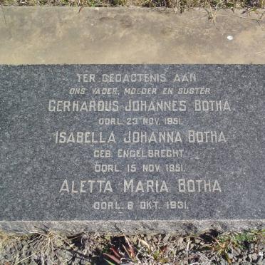 BOTHA Gerhardus Johannes -1951 &amp; Isabella Johanna ENGELBRECHT -1951 :: BOTHA Aletta Maria -1931